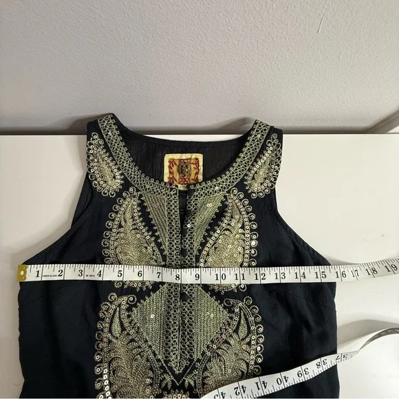 Free People Black Dress with Gold Embroidery and sequins size 2 - Picture 12 of 14